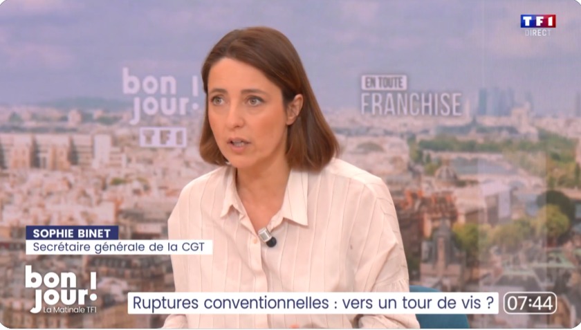 Sophie Binet sur TF1 : &laquo; Si les ruptures conventionnelles posent probl&egrave;me, taxez les entreprises qui en abusent ! &raquo;